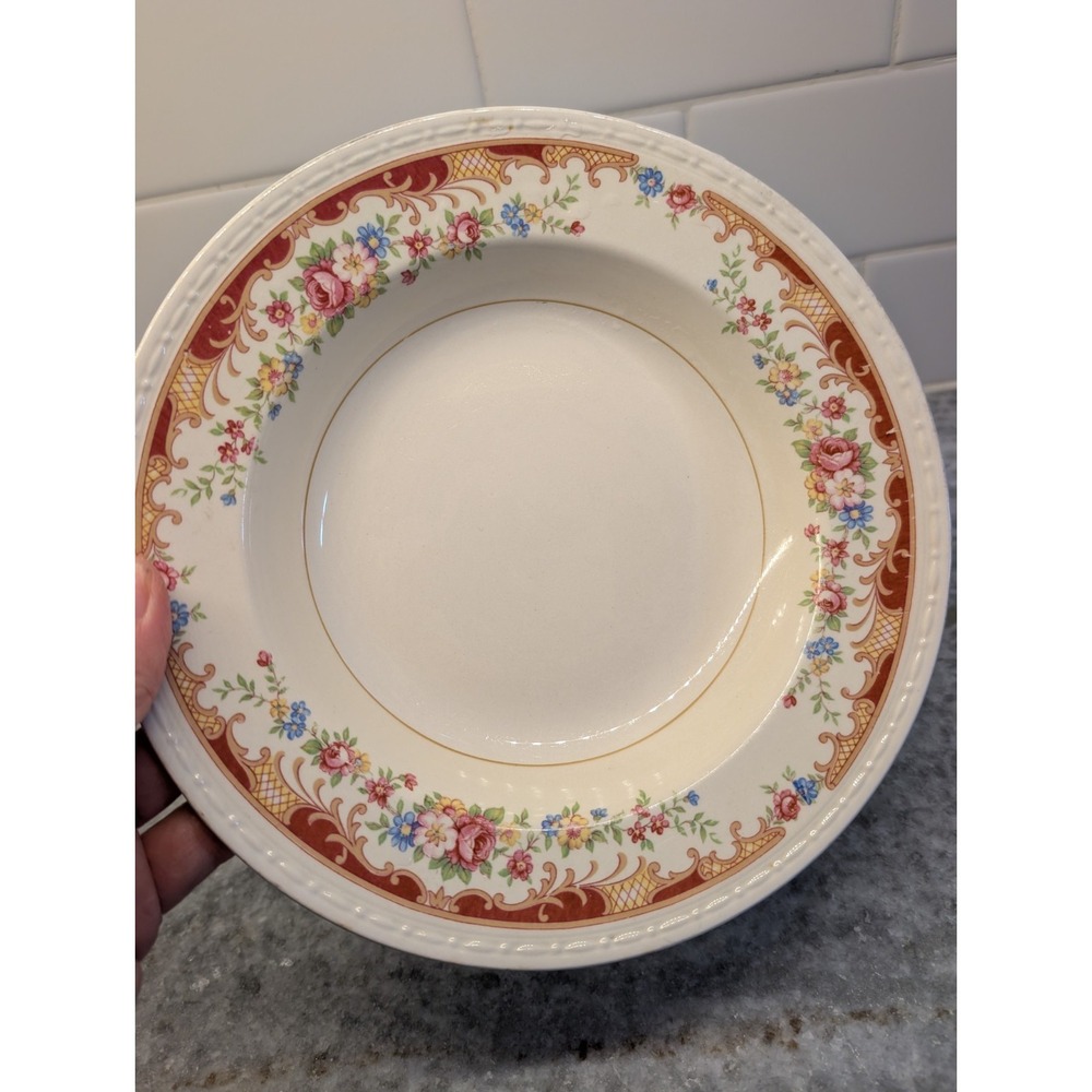 Homer Laughlin 8 1/4" Soup Bowl K41N5 Vintage Rare‎ 1940's Floral Trim